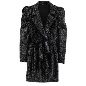 Zara Shiny Blazer Dress Sz Small Puff Shoulder New
